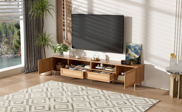 English Elm Rattan Door Media Console with Pine Legs Modern Farmhouse Tv Stand for Large Living Rooms N710P365030P