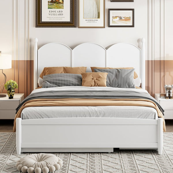 English Elm Queen Size Platform Bed With Twin Xl Trundle, 2 Storage Drawers, Elegant Design For Space-Saving N820S00025K-GIGA