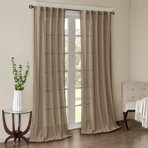 English Elm Solid Crushed Harper Taupe Sheer Window Panel Pair 42x95 - Lightweight Textured Drapes, Rod Pocket/Back Tabs, Modern Elegance B03598156