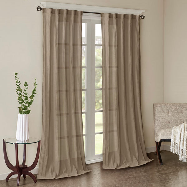 English Elm Solid Crushed Harper Taupe Sheer Window Panel Pair 42x95 - Lightweight Textured Drapes, Rod Pocket/Back Tabs, Modern Elegance B03598156