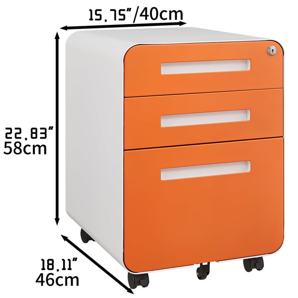 English Elm Rounded Steel Mobile Filing Cabinet with Locking Drawers for Home or Office Desk W1247P248838