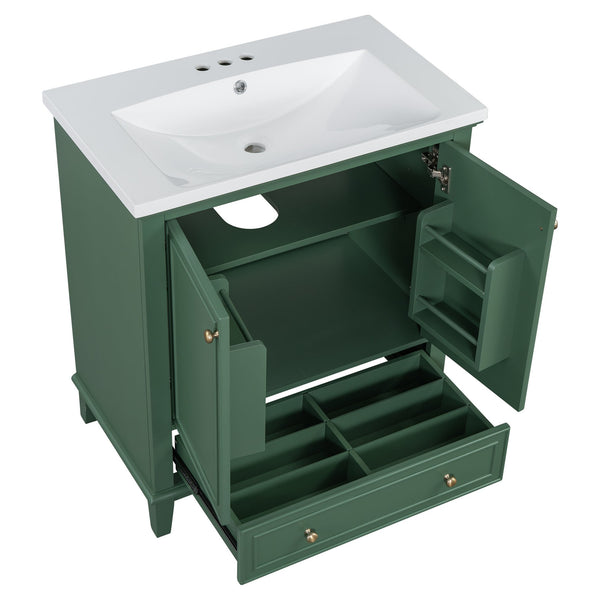 English Elm 30" Stylish Dark Green Bathroom Vanity With Sink Combo, Durable Mdf, Modern Design & Storage Solution SY999606AAF-6