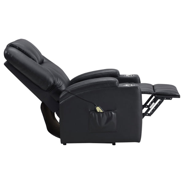 English Elm Macklin Faux Leather Power Lift Recliner with Heat Massage and Storage Pockets Black B062P466804