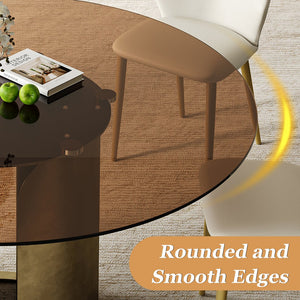 English Elm 59-Inch Modern Round Dining Table Set - Dark Brown Glass Top With Antique Copper Steel Base For 8 W509S00148