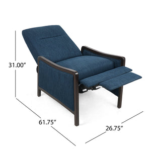 English Elm Christopher Knight Home® - Fabric Recliner Chair Mid-Century Push-Back Upholstered Armchair with Thick Cushion and Birch Frame Navy Blue 70449.00