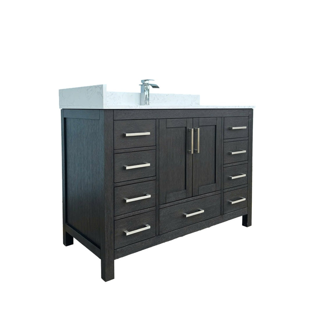 English Elm 48" Matte Black Bathroom Vanity Carrara Top Ceramic Sink 9 Drawers 2 Doors T3785P442235