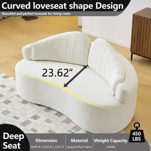 English Elm Curved Two Seat Chenille Sofa Sculptural Wave Design for Studio and Small Living Rooms White W3612P422587