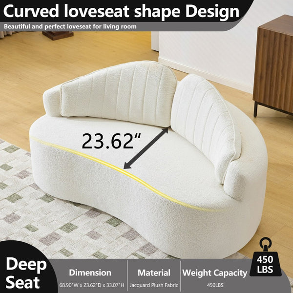 English Elm Curved Two Seat Chenille Sofa Sculptural Wave Design for Studio and Small Living Rooms White W3612P422587