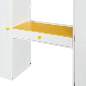 English Elm Full Size Teen Loft Bed with Staircase Shelves Wardrobe Vanity and Led Lighting LT000276AAL