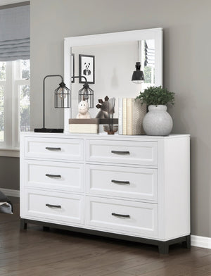 English Elm White Six Drawer Dresser with Picture Frame Fronts and Metallic Accents for Bedroom B011P270965