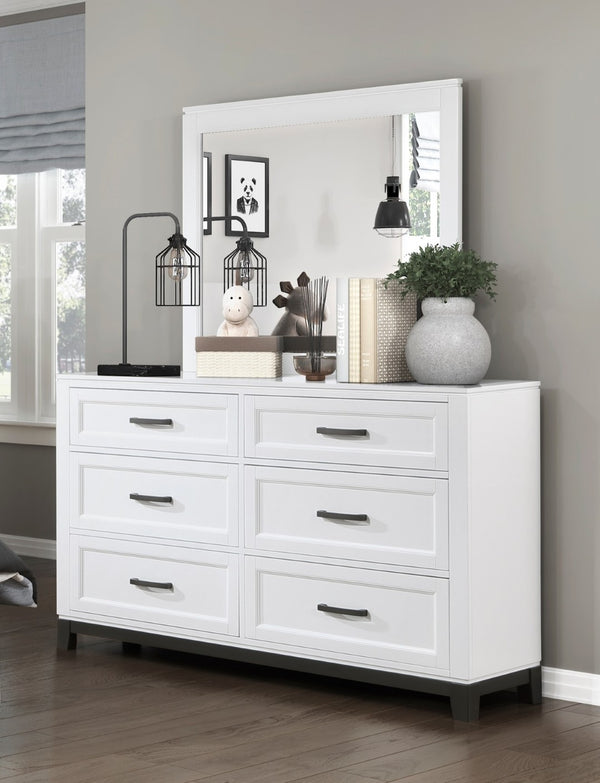 English Elm White Six Drawer Dresser with Picture Frame Fronts and Metallic Accents for Bedroom B011P270965
