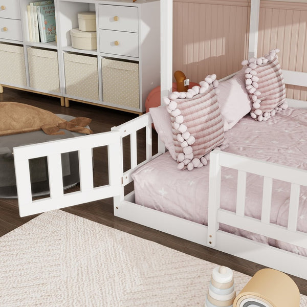 English Elm Twin Over Full Bunk Bed Solid Pine Frame with Built-in Slide and Storage Staircase White W504S00290