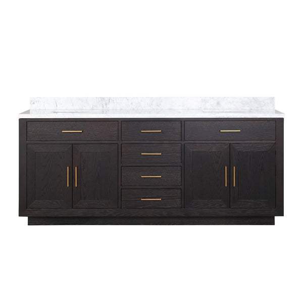 English Elm Abbey 80" Black Oak Double Vanity with Carrara Marble Top, Solid Wood Frame, Soft-Close Drawers B2731P260860