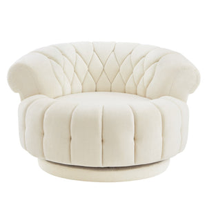 English Elm Swivel Barrel Accent Chair Chenille Tufted Round Club Seat for Living Room Lounge Beige N719S002280A
