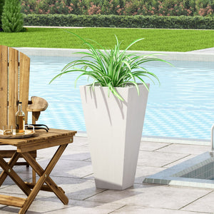 English Elm 13" Mgo Cast Stone Tapered Square Planter Architectural Matte Black Patio Accent Matte White 69574.00WHI