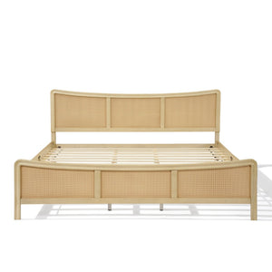 English Elm Curved Rattan King Bed Solid Wood Frame Antique White Bohemian Bedroom Design N758P390778N