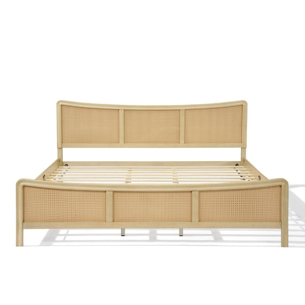 English Elm Curved Rattan King Bed Solid Wood Frame Antique White Bohemian Bedroom Design N758P390778N