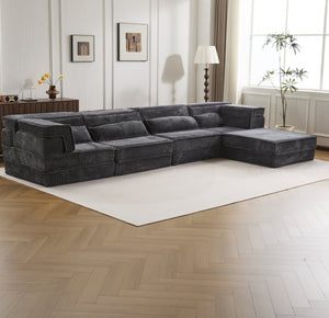 English Elm Compression Mahjong Sofa - Oversized Modular Floor Bed With Ottoman, No Assembly, Soft Fleece Fabric W3723S00037