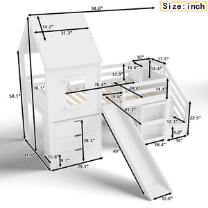 English Elm Full Size Metal Loft Bed with Stair Storage Shelves Bookshelf for Dorms Bedroom W1580S00395