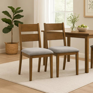 English Elm Lyoi Ladder Back Dining Chairs Set of 2 Gray Upholstered Seat Solid Wood Frame B056P417076