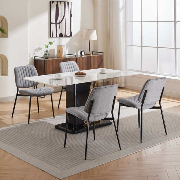 English Elm A&A Modern Retro Dining Chairs Set Of 2 - Ergonomic Gray Linen Upholstered With Sturdy Metal Legs W1143P194146