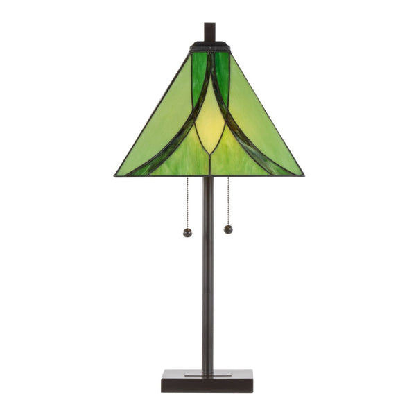 English Elm 30" Tiffany Style Table Lamp Emerald Stained Glass Bronze Frame Warm Ambient Glow B202P471587