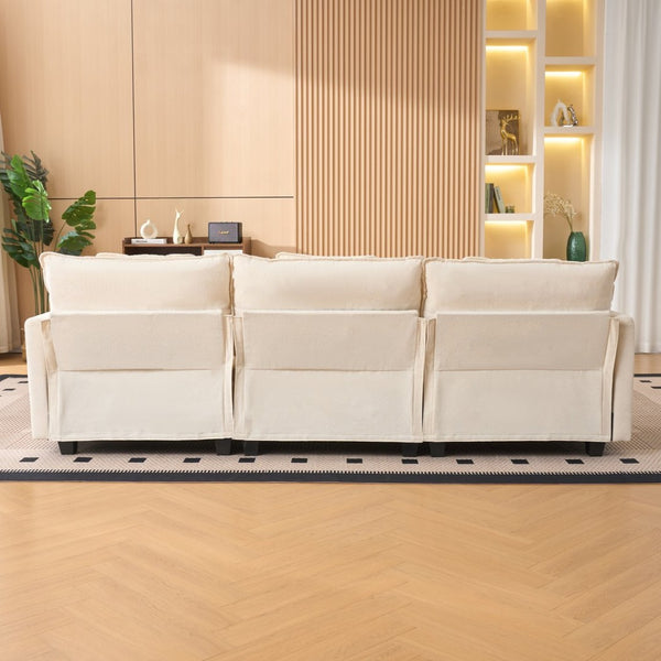 English Elm Beige Chenille Sectional Sofa with Modular Ottoman for Living Room or Studio Beige W2603S00001