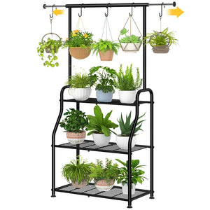 English Elm Metal Three Tier Vertical Plant Stand with Extendable Rod for Indoor Outdoor Display W2181P480533