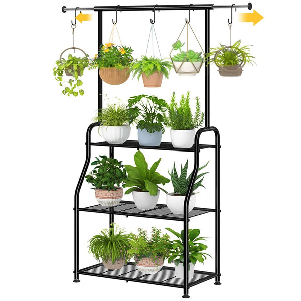 English Elm Metal Three Tier Vertical Plant Stand with Extendable Rod for Indoor Outdoor Display W2181P480533
