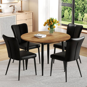 English Elm Table And Chair Set - Modern Extendable Mdf Dining Table With 4 Stylish Black Pu Chairs For Gatherings W1151S04145-GIGA