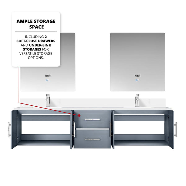 English Elm Dark Grey Double Bath Vanity 80" W x 22" D with Cultured Marble Top, Chrome Faucet, 30" LED Mirrors B2731S01099