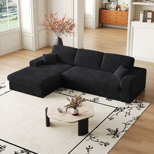 English Elm 114.5'Modern Corduroy Modular sofa with reversible chaise, slow-rebound foam cushions and versatile L-shape seating Black W834S00458
