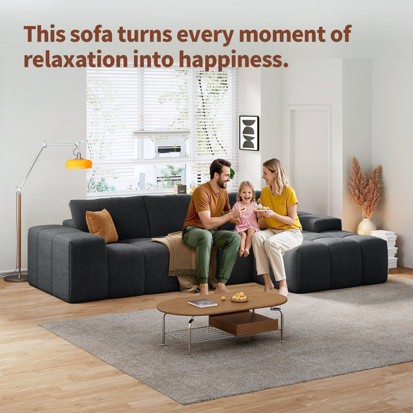 English Elm L-Shaped Modular Sofa - No Assembly, Soft Flannelette, Deep Cushion Comfort For Modern Living Spaces W3737S00004