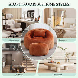 English Elm UNITED Cloud-Luxe Chenille Memory Foam Bean Bag Chair with Ottoman and Pillow for Ultimate Comfort Orange W1568P361695