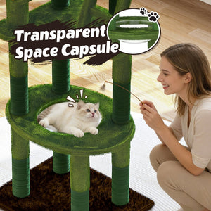 English Elm 72in Cactus Cat Tower Sisal Posts Plush Perches Capsule Pod Multi-level Climb Green W1578P447627