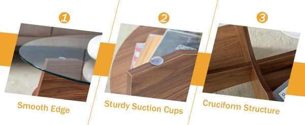 English Elm Oval Tempered Glass Coffee Table with Wood Grain Legs and Built-in Fan Tray Shelf W1151P256008