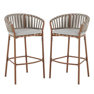 English Elm Christopher Knight Home® - Lodi Teak Outdoor Metal Rope Barstools Set of 2 — Beige Weather-Resistant Fabric, Ergonomic Fan Back N775P268025T