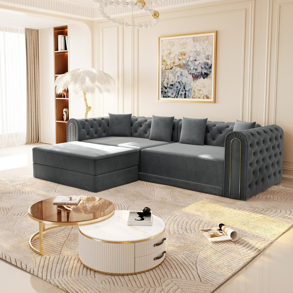 English Elm 90.2" Plush Teddy Fabric Convertible Sleeper Sofa with Hidden Storage for Living Room Dark Grey W1885S00242