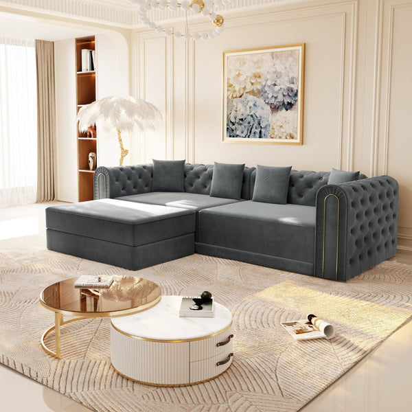 English Elm 90.2" Plush Teddy Fabric Convertible Sleeper Sofa with Hidden Storage for Living Room Dark Grey W1885S00242