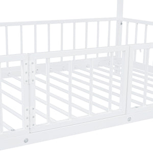 English Elm Twin Twin over Twin metal bunk bed with slide, guardrails and convertible loft design for safety and playfulness White SF000169AAK