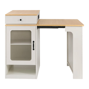 English Elm K&K Modern Extendable 59.5" Kitchen Island with Double-Sided Storage, Power Outlet & Casters White N707S000017W