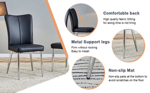 English Elm Table Modern Marble Pattern Dining Set - 71"X35.4" Tempered Glass Table With 8 Stylish Black Chairs W1151S02126-GIGA