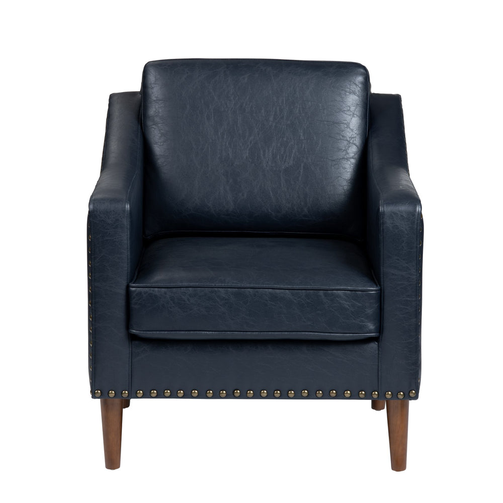 Crestview Collection Upholstered Dark Grey Accent Chair With Faux Leather, Nail Head Trim & Removable Cushion For Comfort Navy Faux Leather Cvfzr6165