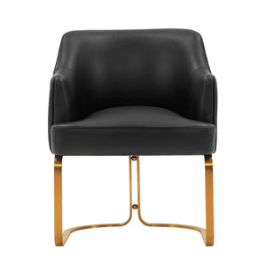 English Elm Raya Solid Wood Vegan Leather Dining Chair with Gold Geometric Base, Ribbed Back & High-Density Foam Black B365P397724