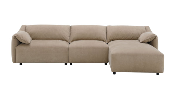 English Elm Veata Light Brown Suede Sectional Sofa with Pocket Coil Seats, Feather-Down Cushions, Chaise Comfort B2726S00537