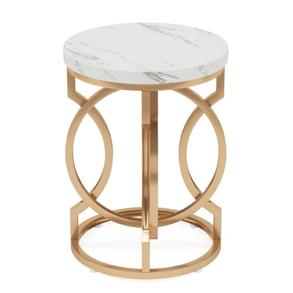 English Elm Wooden Round Side Table Compact Farmhouse End with Scratch Resistant Surface T3971P456705