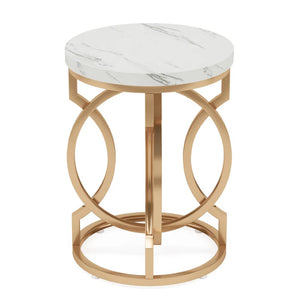 English Elm Wooden Round Side Table Compact Farmhouse End with Scratch Resistant Surface T3971P456705