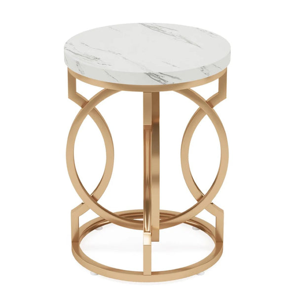 English Elm Wooden Round Side Table Compact Farmhouse End with Scratch Resistant Surface T3971P456705