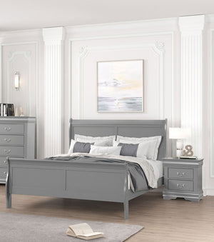 English Elm Gray Sleigh Bed Queen Size Wooden Frame with Elegant Louis Philippe Design for Classic Bedrooms Gray,Grey 27 L x 63 W x 6 H B2741S00582