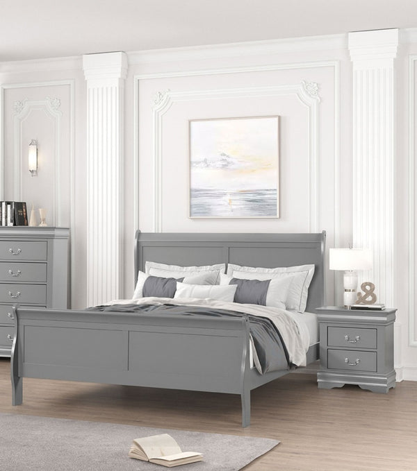 English Elm Gray Sleigh Bed Queen Size Wooden Frame with Elegant Louis Philippe Design for Classic Bedrooms Gray,Grey 27 L x 63 W x 6 H B2741S00582